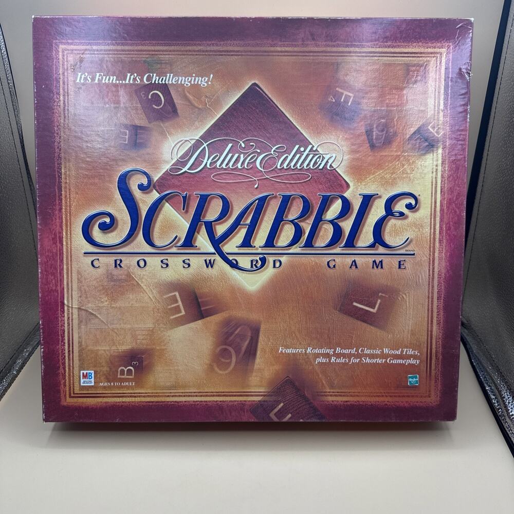 Scrabble Deluxe Edition Board Game MB 1999 Complete Tiles Roating Board